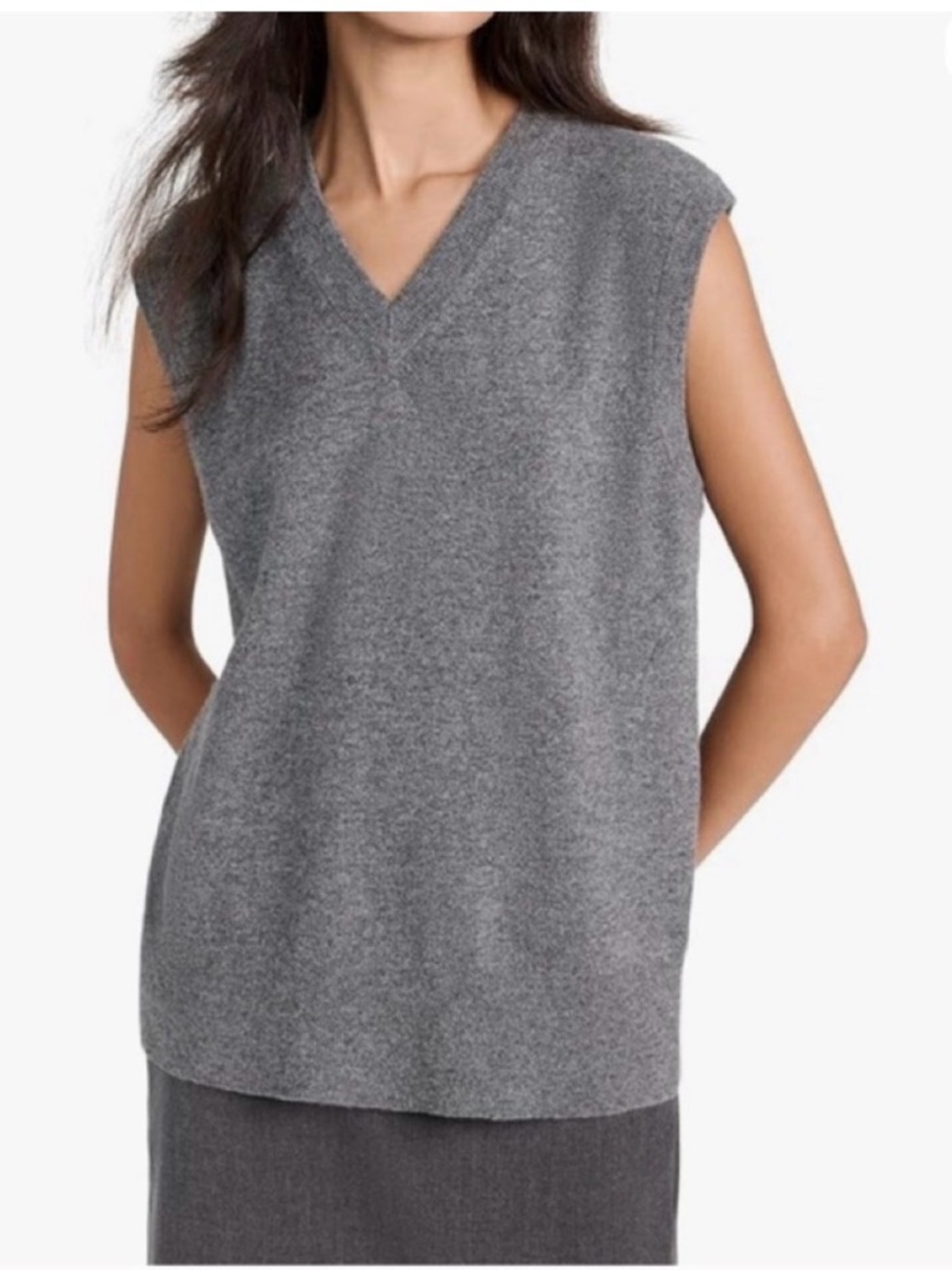 Vince Sleeveless V-Neck Cashmere Wool Blend Knit Tunic in Gray Flint Size S